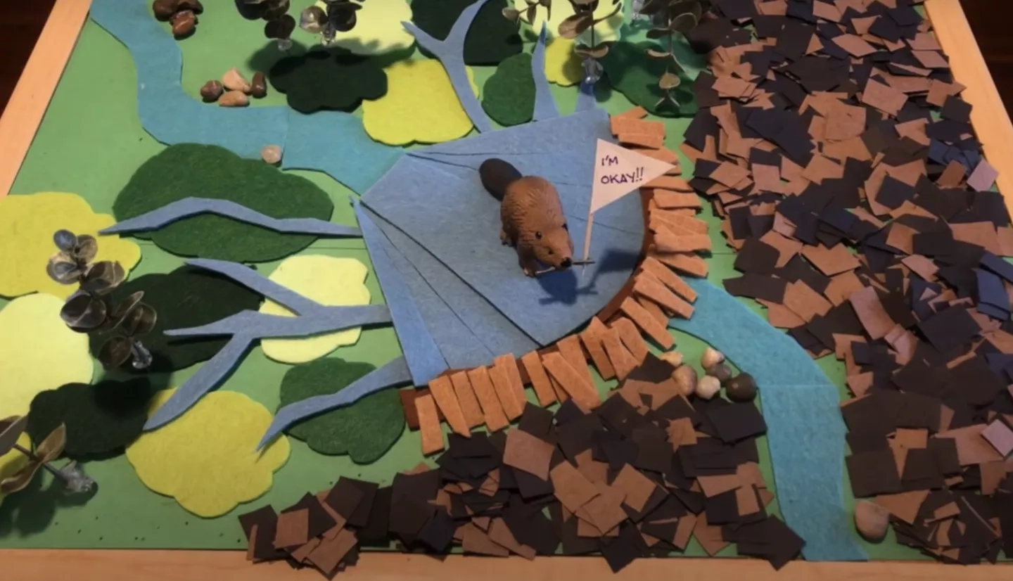 photo of felt beaver on a felt landscape