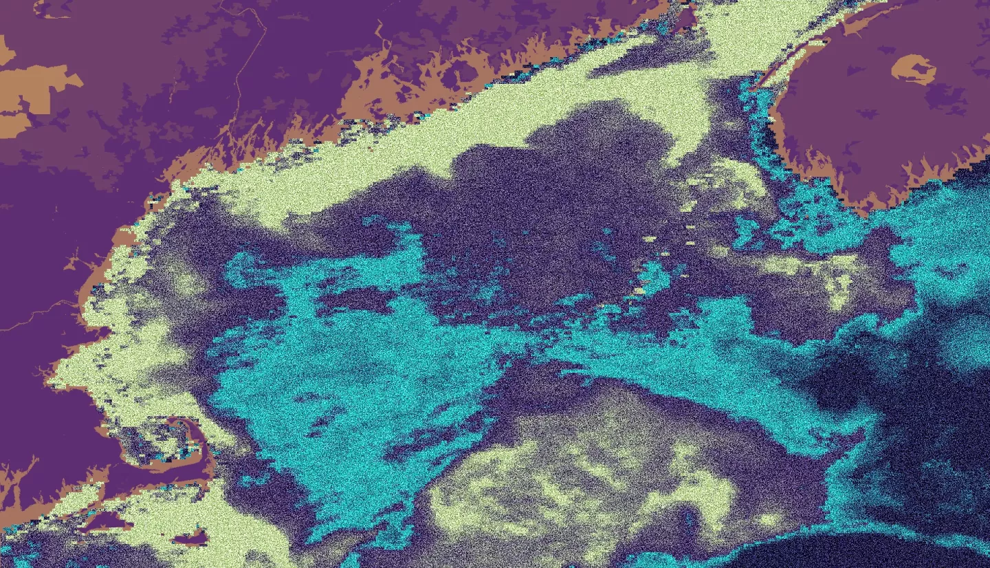 Aph(433)-processed imagery from merged Aqua MODIS and Sentinel-3 data. This image of the Gulf of Maine was taken on September 12, 2016 during one of the most severe harmful algal bloom events. Using in-situ data, it was determined that Pseudo-nitzschia was a dominant genus of algae present at the time of the bloom. Shades of bright green indicate peak absorption by phytoplankton and aph(433) is corrected for false positive absorption indications.