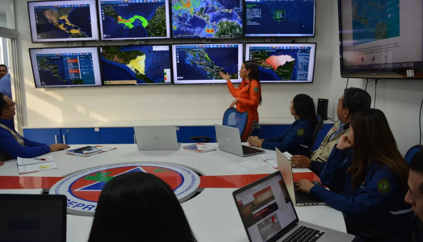 Disaster coordinators from CEPREDENAC using NASA data to analyze impacts from Hurricane Iota in Nov. 2021. Credit: CEPREDENAC