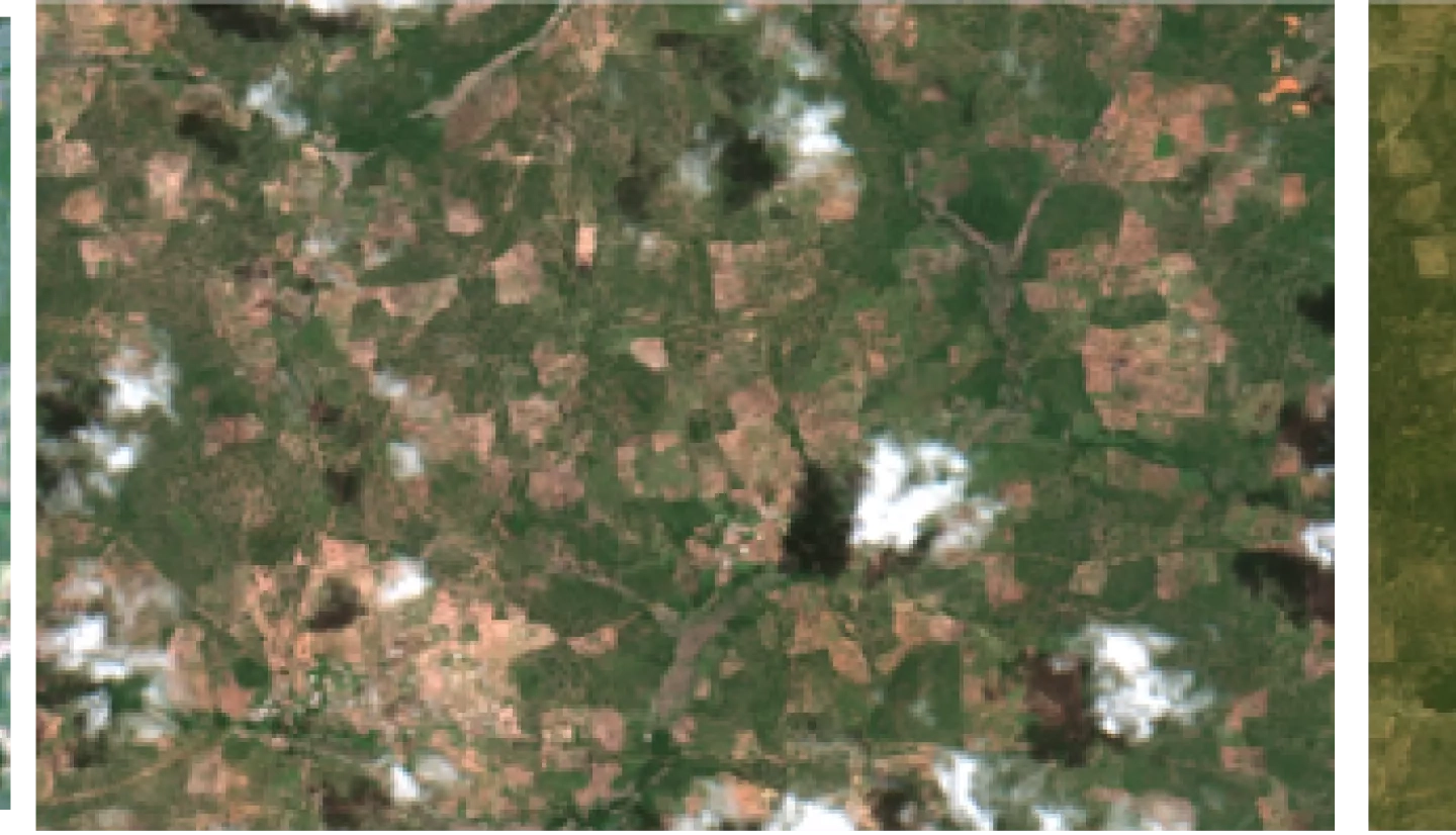 three satellite images of farmland in Mali