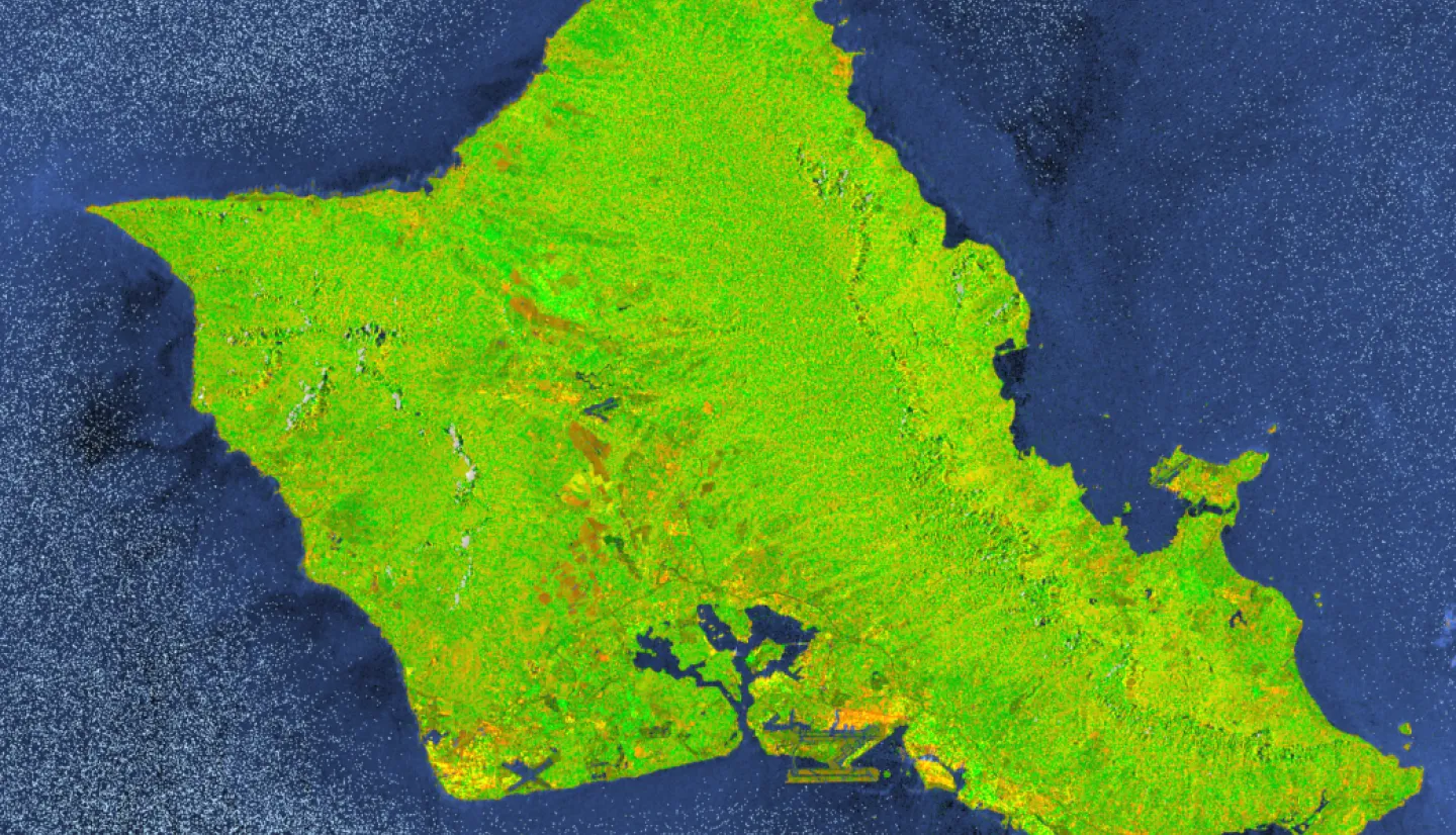 SAR satellite image of Oahu Island.