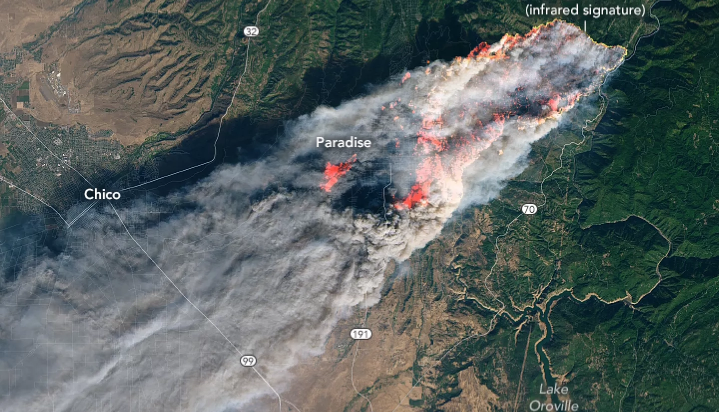 satellite image of smoke over land