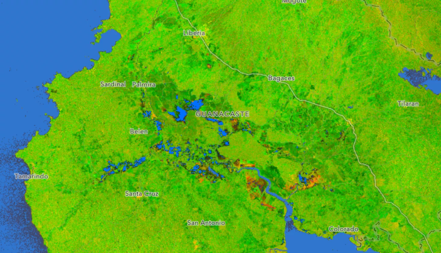 Map showing flooding in Costa Rica in Nov. 2024. 