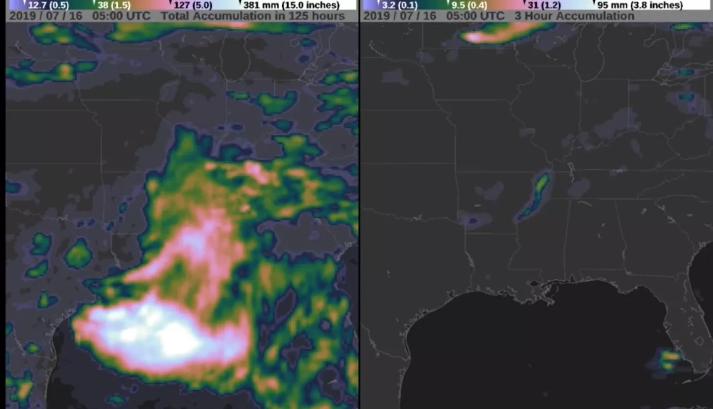 GPM IMERG rainfall accumulation from Hurricane Barry.