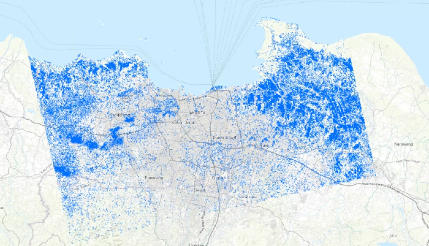 he Advanced Rapid Imaging and Analysis (ARIA) team at NASA's Jet Propulsion Laboratory and California Institute of Technology in Pasadena, California, in collaboration with the Earth Observatory of Singapore (EOS), created this Flood Proxy Map (FPM). Der