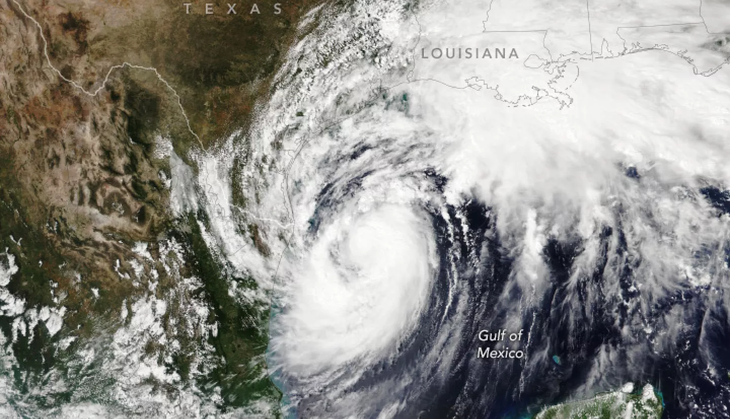 Satellite image showing Hurricane Francine - large swirling mass of clouds - in the Gulf of Mexico. 