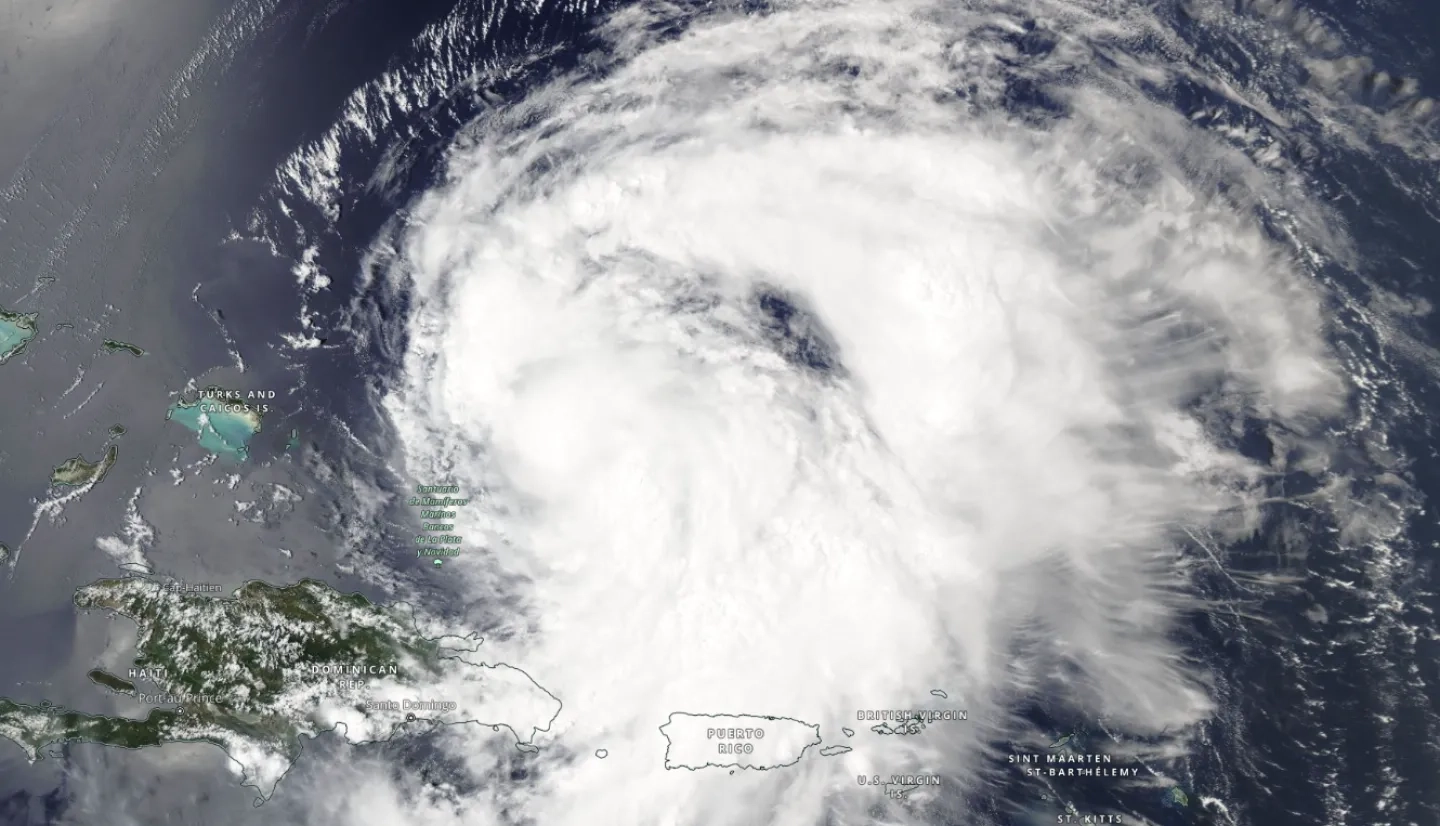 Satellite map showing Hurricane Ernesto passing over Puerto Rico on Aug. 14. 2024.
