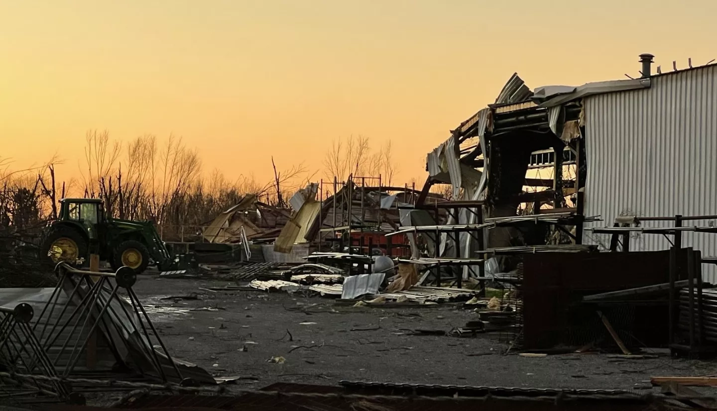 Damaged buildings in Mayfield, Kentucky. Credits: Timothy “Seph” Allen, NASA Disasters