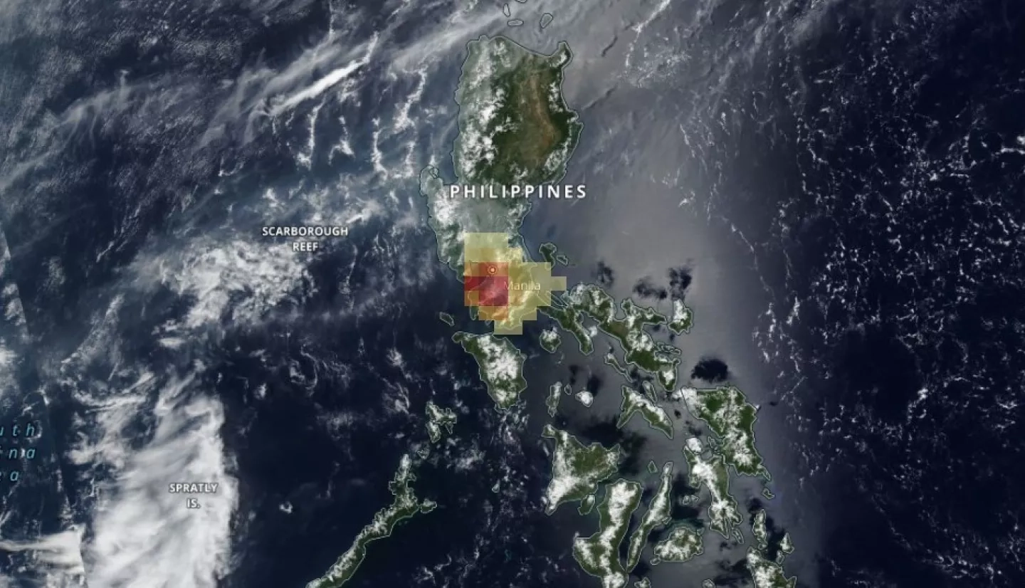 Map of sulfur dioxide (SO2) emitted by the Taal volcano on June 29, 2021, as observed by the NASA/NOAA Suomi NPP satellite. Credits: NASA