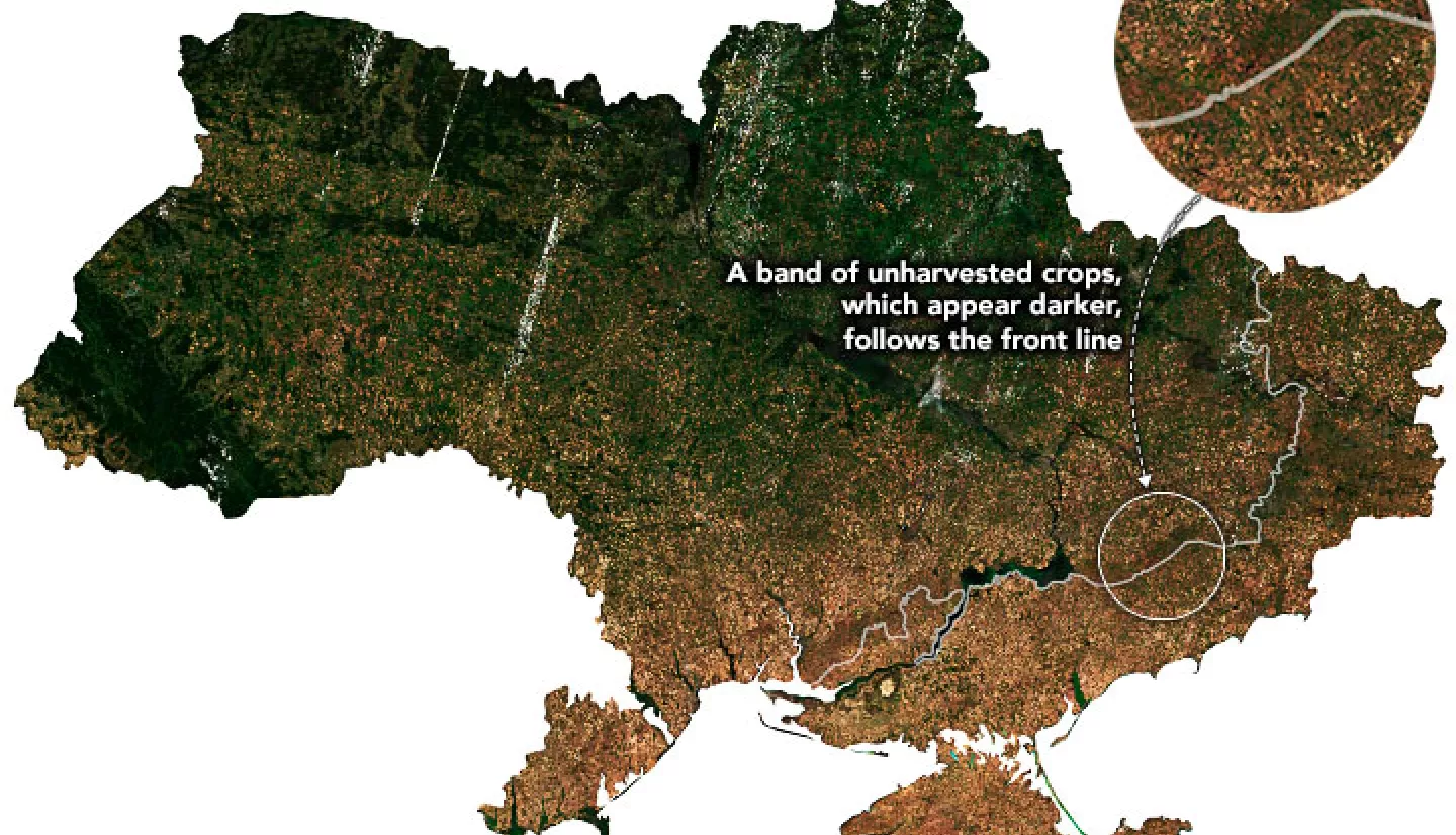 Map of Ukraine showing yield of farming