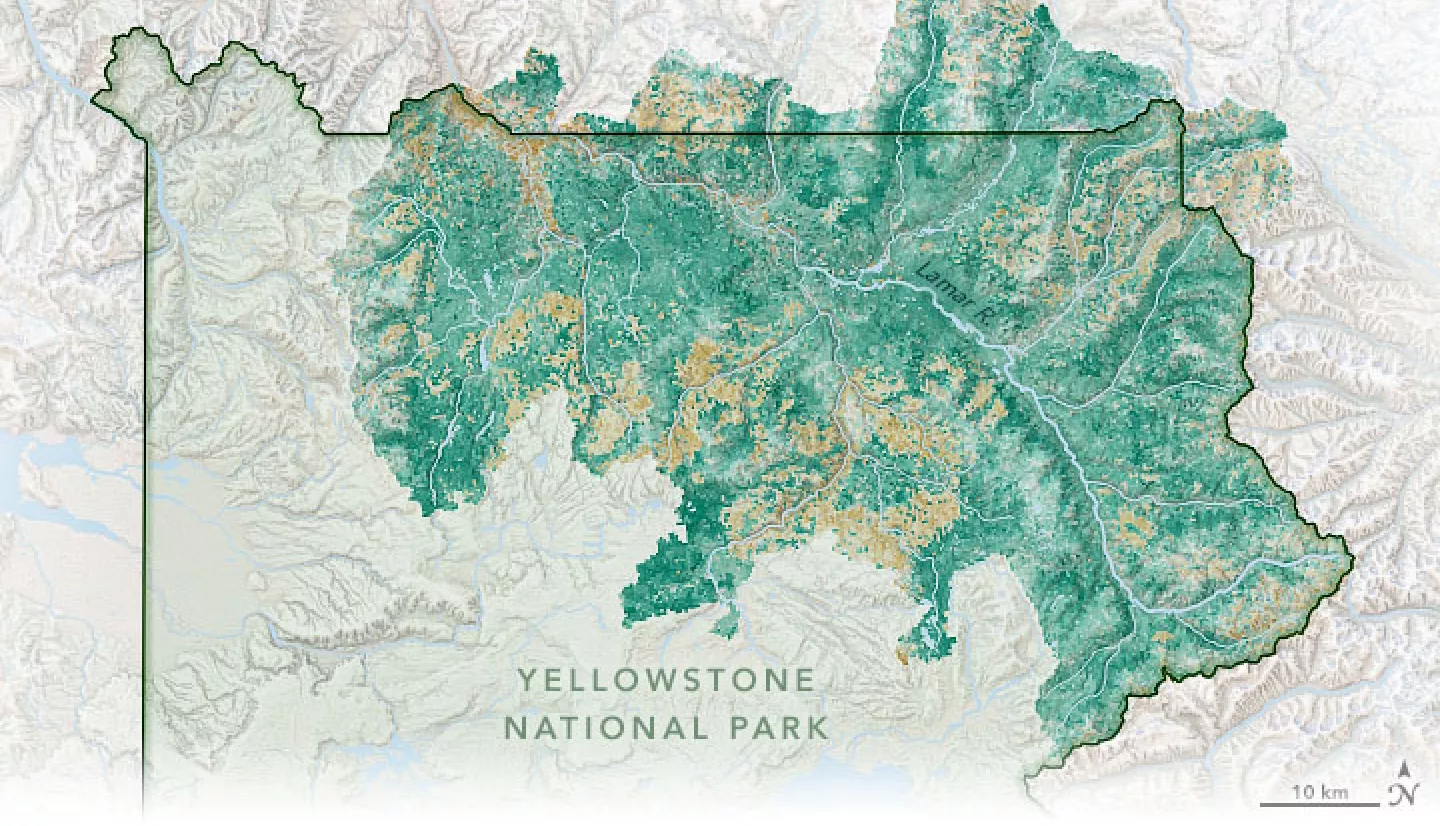 map showing changes to the end of growing season in Montana with shades of green and yellow