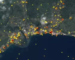 ARIA Damage Proxy Map (DPM) showing potentially damaged structures from Cyclone Harold