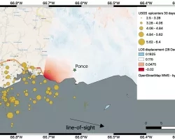 Map Showing Ground Displacement from the January 2020 Earthquake in Puerto Rico