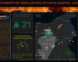 Screen image of Early Fire Alerts Systems showing a map with thermal hotspot