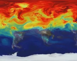 NASA supercomputer model shows how greenhouse gases like carbon dioxide (CO2) – a key driver of global warming – fluctuate in Earth’s atmosphere throughout the year. Higher concentrations are shown in red. Credits: NASA’s Scientific Visualization Studio / NASA’s Global Modeling and Assimilation Office