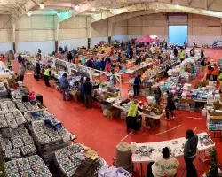 Humanitarian efforts underway at a donation center at the Mayfield-Graves County Fairgrounds in Mayfield, Kentucky on Dec. 13, 2021 after a series of tornadoes devastated the region. Credits: Timothy “Seph” Allen, NASA Disasters