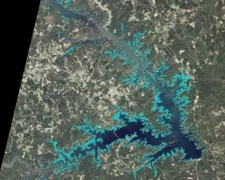 satellite image showing the edges of a water reservoir 