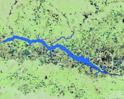 The data for this image comes from NASA satellite Landsat 8 Operational Land Imager. Normalized Difference Vegetation Index and Cropland Data Layers were used to create the image. The black, brown, and bright green specks represent the different crops growing near Wheeler Lake Watershed in North Alabama. NDVI and cropland data can be used to predict and evaluate the effects of flash drought on agricultural crops.