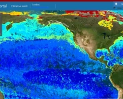 full-color map of the Coast Watch Data portal showing differences in the oceans