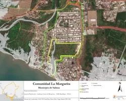 A map of the community, La Margarita, which is a municipal neighborhood of Salinas, Puerto Rico. The map outlines the location of La Margarita in proximity to the wider city of Salinas, as well as natural areas of interest.