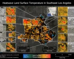 Map showing southeast Los Angeles urban heat exposure around community locations identified by Research Leadership Academy participants.