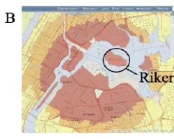 Environmental hazards that affect prisons. A) Federal Correctional Institution in Beaumont, TX, inundated during Hurricane Harvey, B) Rikers jail in 95th percentile (indicated by red) of national proximity to hazardous waste site, image credit: EJSCREEN, C) coal slurry located approximately 1 mile from proposed prison facility in Letcher county, KY