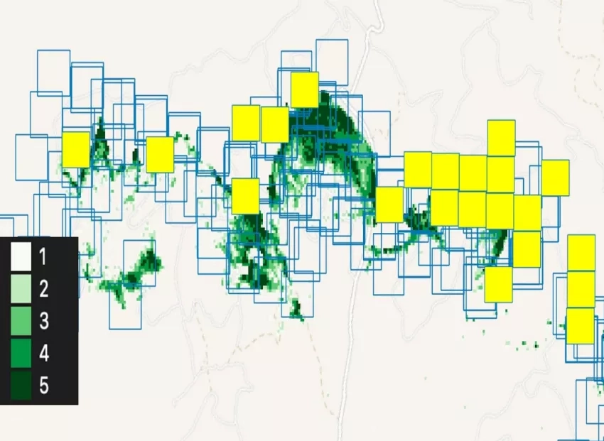 graphic showing in gradients of green and yellow the combination of VIIRS and MODIS data 