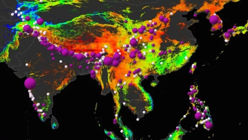 A close-up view of potential landslide activity during July 2018 in Southeast Asia as evaluated by NASA's Landslide Hazard Assessment for Situational Awareness (LHASA) model. NASA researchers validate LHASA with the Global Landslide Catalog and COOLR to ensure the accuracy of results. Credits: Helen-Nicole Kostis, NASA