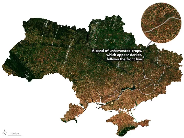 Map of Ukraine showing yield of farming